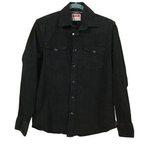 Wrangler Black Cotton Stretch Pearl Snap Western Flex For Comfort Shirt WMNS Sm.